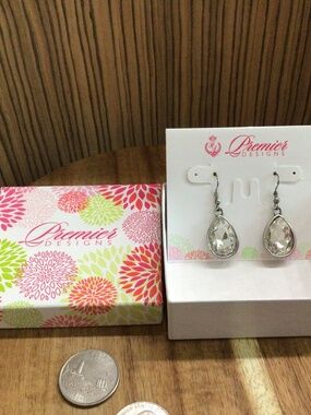 Premier designs, rhinestone teardrop earrings. Brand new in box.